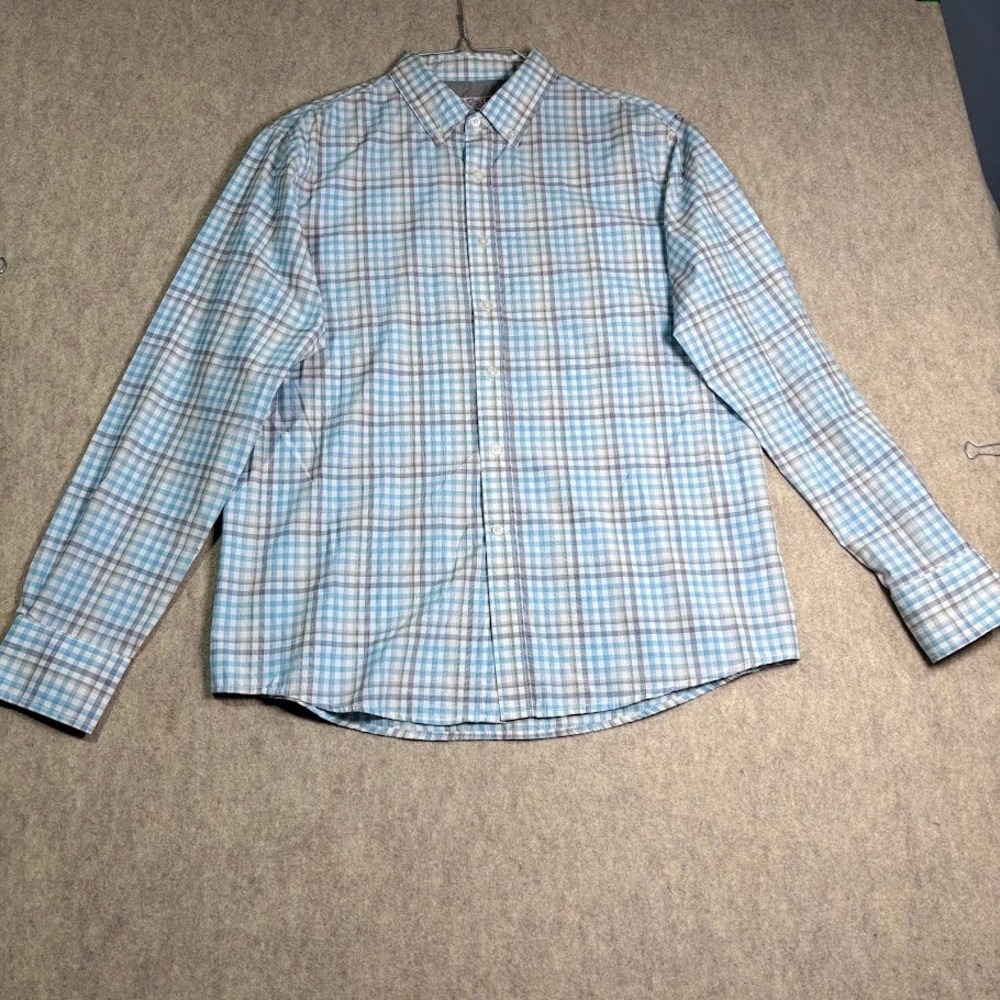 Sovereign Code Shirt Mens XL Blue Cotton Blend Plaid Long Sleeve Preppy Classic